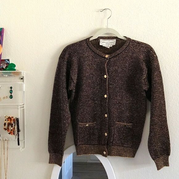 Vintage Adrienne Vittadini Gold Threaded Jacket size Small - Picture 1 of 7